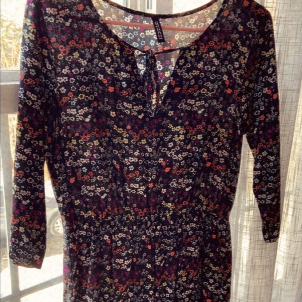 H&M Orange Purple White Floral Pattern Mid Length Dress